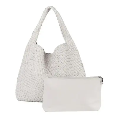 (White) MOOWOO Fashion Ladies Bag Woven Bag PU Leather Cute Handbag Vegetable Basket Carry Tote 