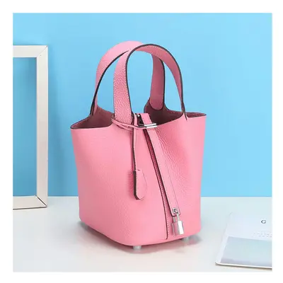 (Cherry powder (head layer cowhide), small) New Litchi Pattern Casual Dish, Bag Leather, Fashion