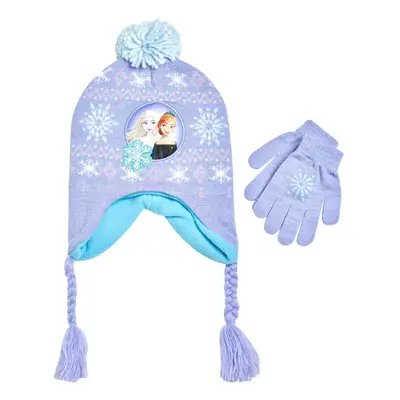 Disney Little Girls Frozen Elsa and Anna Beanie Hat and Gloves Cold We