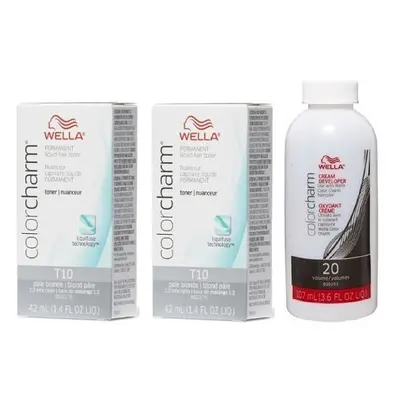 (T10 (2x), Dev (Vol.20) 3.6oz) Wella Color Charm T35 Beige Blonde Permanent Liquid Hair Toner