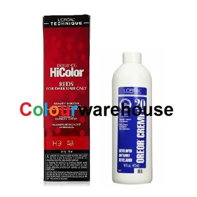 (H9, Dev (Vol. 20) 16oz) L'Oreal HiColor H9 Red Hot, Reds For Dark Hair Only