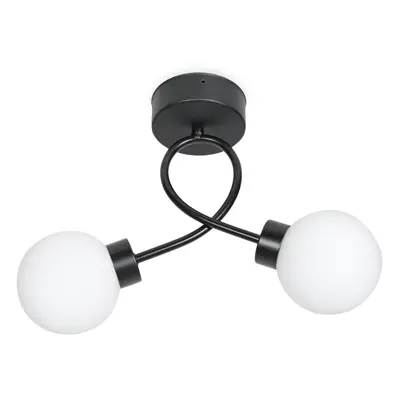 Orbital Matt Black Metal Twist IP44 Bathroom Ceiling Light with opal glass shade