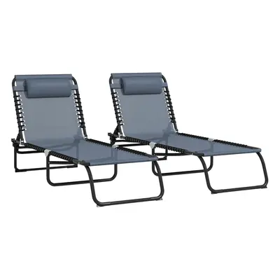 Outsunny Pcs Folding Beach Chair Chaise Lounge Adjustable Positions, Grey