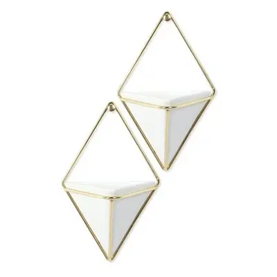 Umbra Trigg Hanging Planter Vase & Geometric Wall Decor Container - Ceramic White & Brass