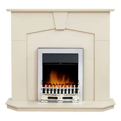 Adam Abbey Fireplace in Stone Effect with Blenheim Electric Fire in Chrome, Inch