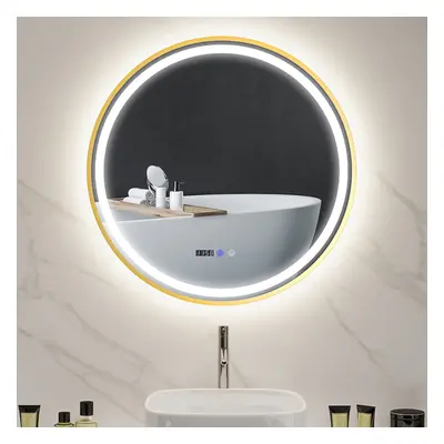 HOMCOM Illuminated Bathroom LED Mirror 80cm Round Wall Mounted Mirror Gold