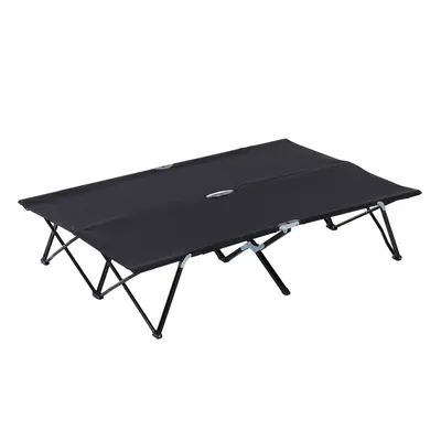 Outsunny Double Camping Folding Cot Outdoor Portable Sleeping Bed, Black