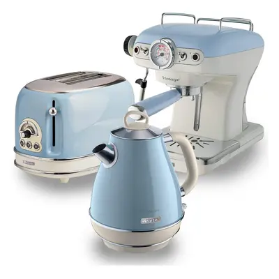 Ariete ARPK6 Retro Style Jug Kettle, Slice Toaster and Espresso Machine Set, Vintage Design, Blu