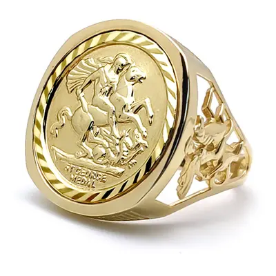 (Z+3) Jewelco London Men's Solid 9ct Gold Dragon Slayer St George & Dragon Medallion Ring (Full 