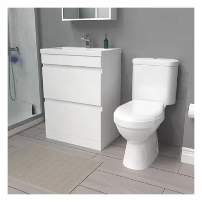 Nes Home 600mm Drawers White Basin Vanity Unit & Close Coupled Toilet