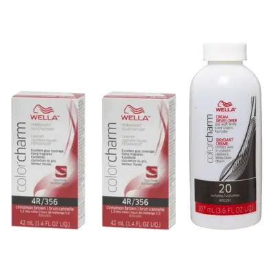 (4R(2)+Dev(Vol.20)3.6oz) Wella Color Charm 4R Cinnamon Brown Permanent Liquid Haircolor