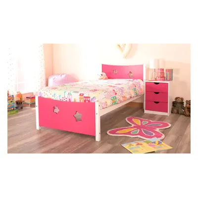 (Pink, Tanya Mattress) Single 3ft Childrens Wooden Star Bed Frame Pink Grey Or Blue