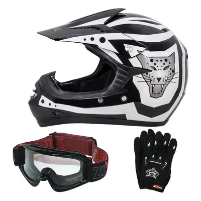 (Black, M) ZORAX X17 Kids Motocross MX Helmet Motorbike Gloves Goggles