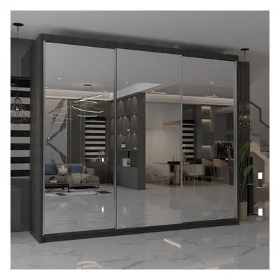 (Wenge , 250) MN FURNITURE Ice Mirror Sliding Door Wardrobe