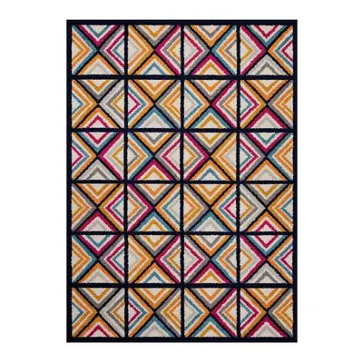 (Geometric-Multi Colour, 160x230cm) Distressed Modern Traditional Multi Coloured Rugs