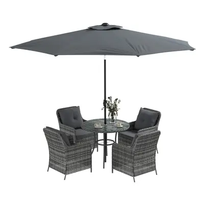 Outsunny Luxury Rattan Garden Dining Set W/ Parasol, Cushions, Mixed Grey