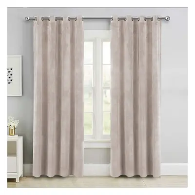 (Beige, 66" x 90" (167cm x 228cm)) Thick Velvet Curtains Pair Thermal Eyelet Ring Top