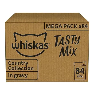 Whiskas 1+ Adult Tasty Mix in Gravy Pouches, Adult Wet Cat Food, Country Collection, Megapack (8