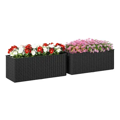 Outsunny Set of Hanging Flower Boxes, cm Long, Rattan Look, Black