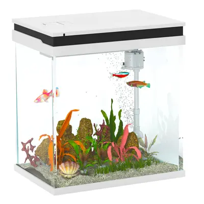 PawHut 14L Small Fish Tank with Filter System, LED Lights, Water Pump, White