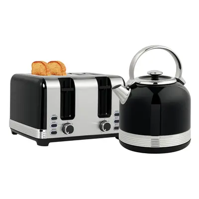 HOMCOM 1.7L 3000W Fast Boil Electric Kettle and Slice Toaster Set, Black