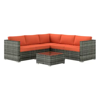 Outsunny Pieces Rattan Garden Furniture Sofa Set with Coffee Table Orange