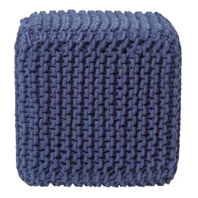 (Navy Blue) Knitted Cotton Cube Footstool x x cm