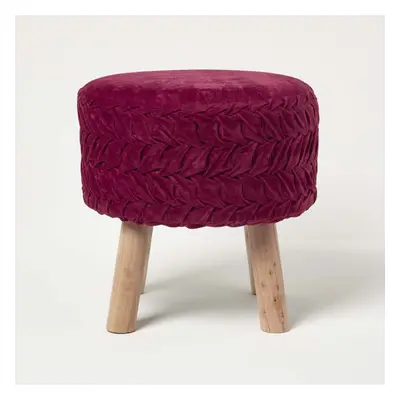 (Dark Pink) Lyla Pleated Velvet Footstool, cm Tall