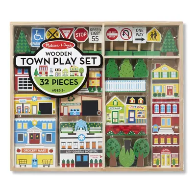 Melissa & Doug FFP - Pretend Play Wooden Town Play Set For Kids With Storage