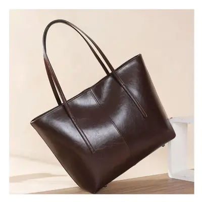 (Dark Brown, 33x13x30cm) Women's High Capacity New Genuine Leather Women's Bag Fashion Tote Bag 