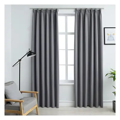 vidaXL 2x Blackout Curtains with Hooks Grey 140x225cm Drapery Blind Drape