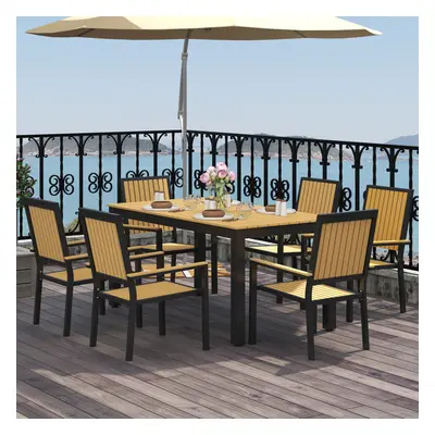 Outsunny Seater Aluminium Garden Dining Set with Stackable Chairs, Natural