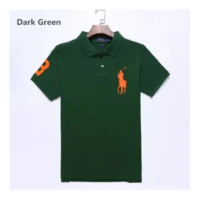 (Dark green, M) Men's Custom Fit Polo Shirt Cotton Short Sleeve Large Pony Polo Top