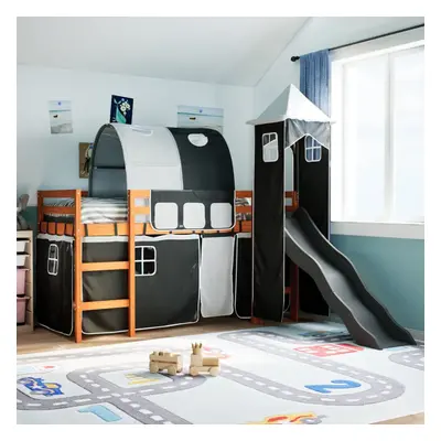 vidaXL Kids' Loft Bed with Tower White&Black 80x200 cm Solid Wood Pine