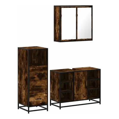 (smoked oak) vidaXL Piece Bathroom Furniture Set Black Engineered Wood bathroom cabinet