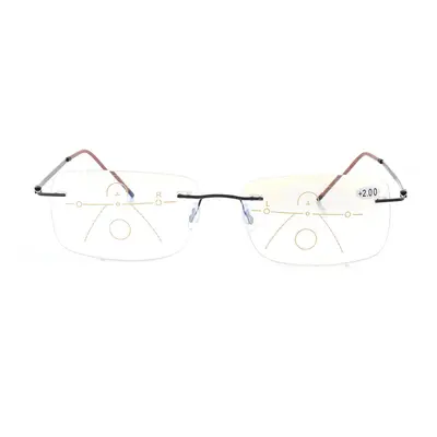 (2) Rimless Reading Glasses Progressive Multifocal Presbyopia Resin Lens