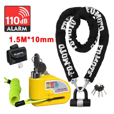 (1.5M) FD-MOTO Motorbike Motorcycle Chain Lock Disc Lock Alarm Brake Security With Cable 1~2m