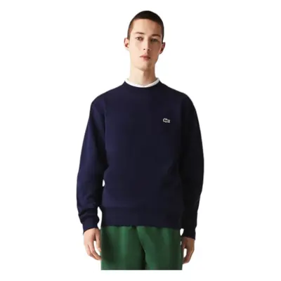 (Navy, S) Lacoste Crew Neck Fleece Pullover Sweatshirt