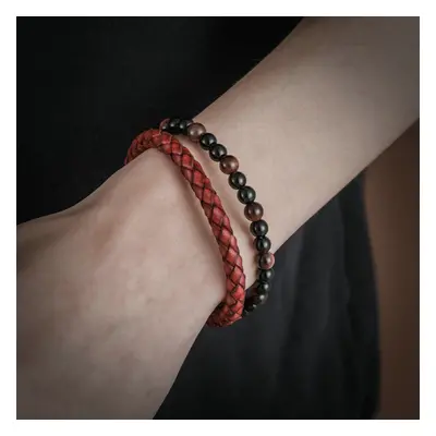 Steel bracelet with magnet buckle leather