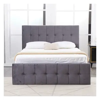 Ottoman Storage Bed grey 3ft single and mattress velvet cushioned bedroom