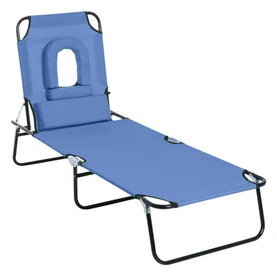 Outsunny Folding Sun Lounger Reclining Chair w/ Pillow Reading Hole Blue