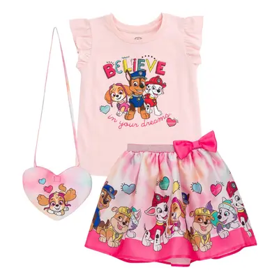 Paw Patrol Skye Chase Marshall Little Girls Tank Top Skirt and Bag Piece Outfit Set Pink