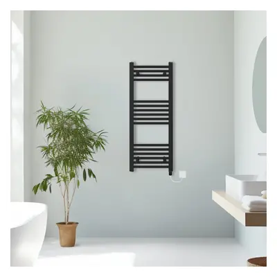 (Black, 1000x400mm) Prefilled Electric Straight Heated Towel Rail Radiator Ladder Warmer