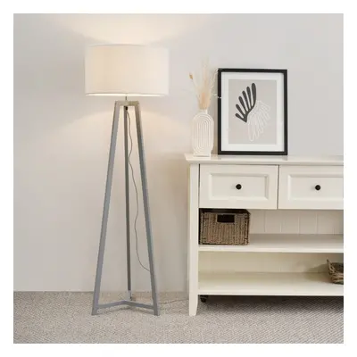 ValueLights Lottie Cream Boucle Shade Grey Wood Tripod Floor Lamp