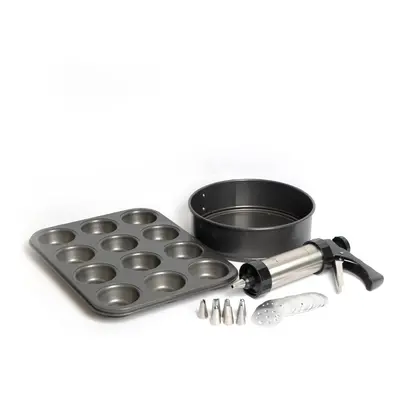 MasterClass Baking Bundle, Includes 23cm Cake Tin and Hole Tin, Biscuit Press and Icing Set with