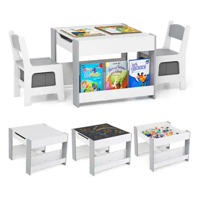 Kids Table & Chairs Set in Toddler Activity Table Playroom-Grey