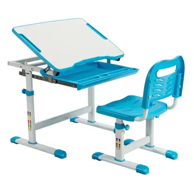 Height Adjustable Kids Study Table and Chair Set with Tilting Tabletop-Blue