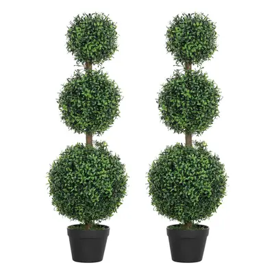 HOMCOM Set of Decorative Artificial Plants Boxwood Trees in Pot, Green