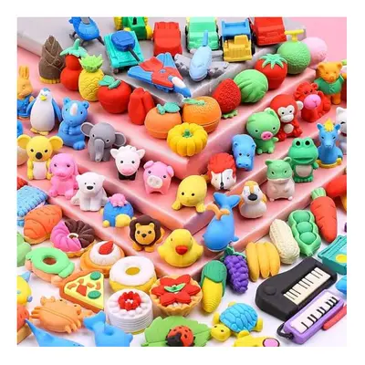 100 Pcs Animal Erasers 3D Cartoon Erasers Pencil Erasers for Kids Mini Puzzle Rubber Erasers Cut