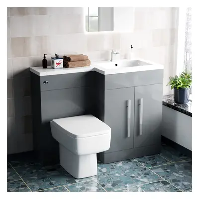 Aric 1100mm RH Freestanding Grey Basin Vanity Unit with WC Unit & BTW Toilet